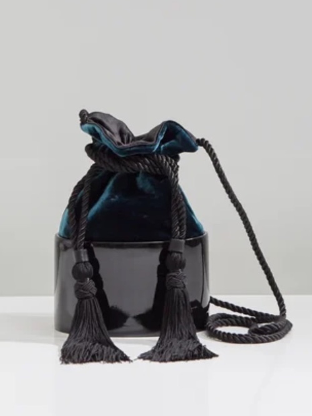 HUNTING SEASON teal Velvet Drawstring Tassel Bucket Bag